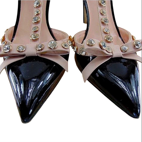Kate Spade Lydia Jewel Black Patent Leather &  Cream Studded Pumps LNC SIZE 8 - Picture 15 of 16